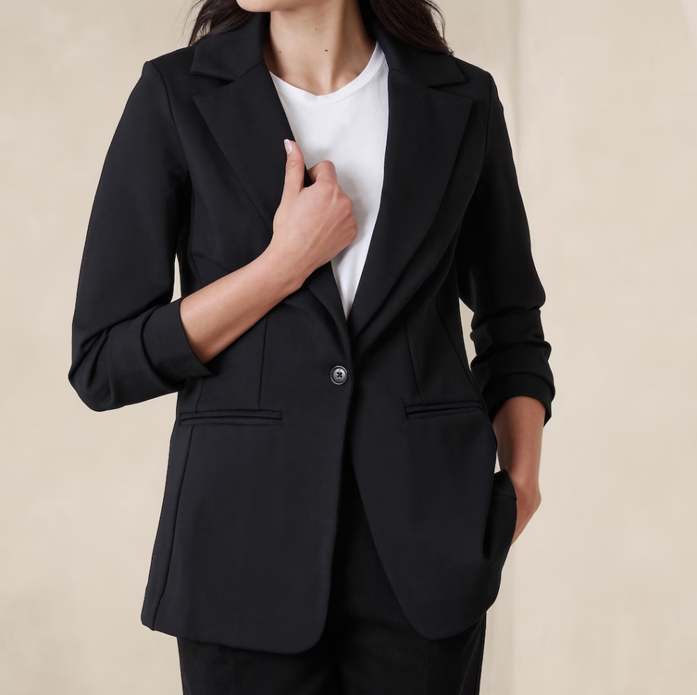 *SOLD* NWT BANANA REPUBLIC | $100 Long Ponte Knit Blazer - Picture 3 of 5